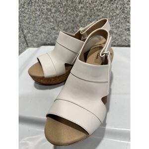 Clarks Womens Wedge Sandals Annadel Ivory Comfort Leather SZ 7